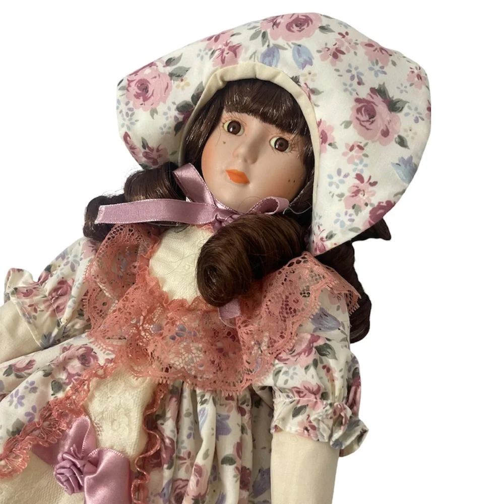 Vintage Victorian Porcelain Doll Floral Lace Cottage Core Flower Prairie Dress